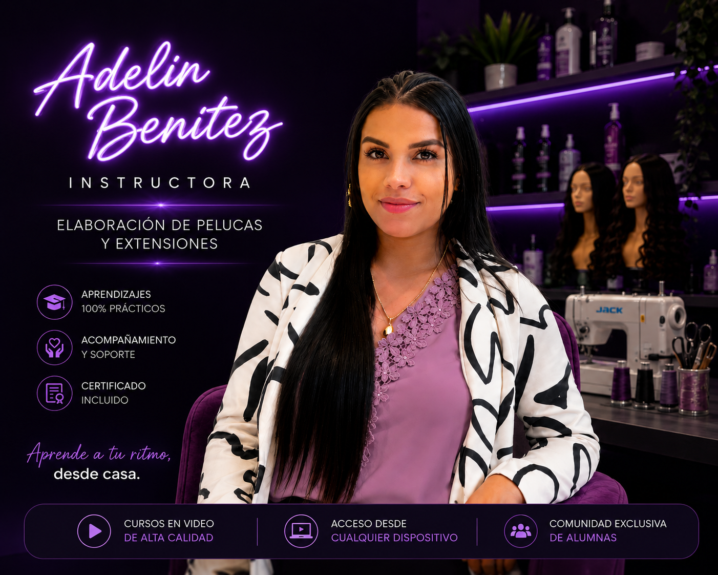 Adelin Benítez, autora e instructora del curso de elaboración de pelucas de D'Liam Cursos
